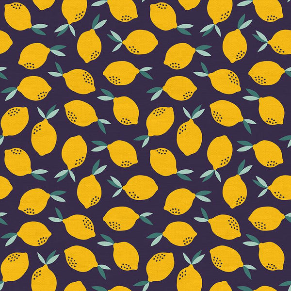 Quilter's Weight Cotton Fabric, Fruity Lemons on Navy - 1/2 yard