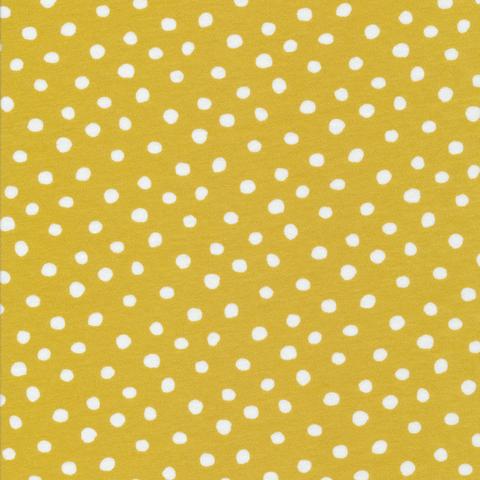 Organic Interlock Knit Fabric, Dots in Gold - Cloud9 - 1/2 yard