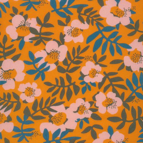Nocturnal Rayon Challis Fabric in Coral/Multi - 1/2 yard